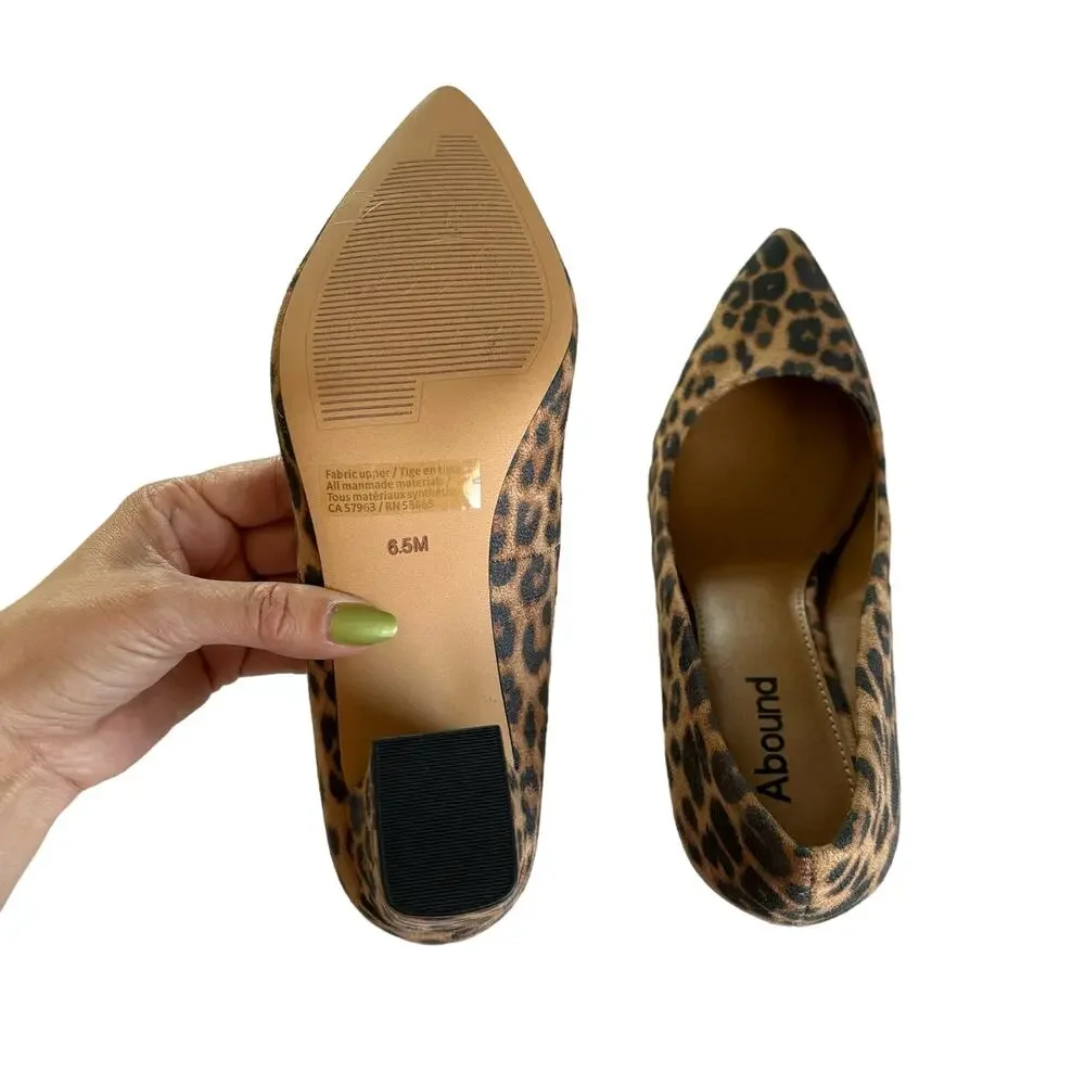 Abound Audry Beige Leopard Print Block Heel Pointed Toe Pumps Size 6.5